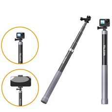 Bastone per selfie monopiede in fibra di carbonio TELESIN da 1,2 m con vite da 1/4 per action cam