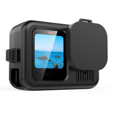 Per GoPro HERO13 Custodia protettiva in silicone nero con cinturino da polso e copriobiettivo (nero)
