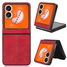 Per Tecno Phantom V Flip2 Custodia per telefono con motivo a mucca e cuciture (rosso)