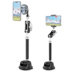 PULUZ Supporto magnetico per tablet e telefono con braccio a ventosa per auto con morsetto per telefono (nero)