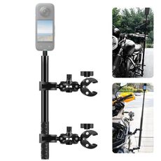 PULUZ Moto Doppio Doppia Testa Granchi Morsetti Manubrio Montaggio Fisso 150 Centimetri Selfie Stick (Nero)