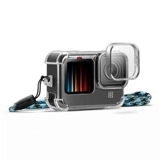PULUZ Custodia in TPU trasparente con copriobiettivo e tracolla per GoPro HERO12 Nero/11 Nero/10 Nero/9 Nero (Trasparente)