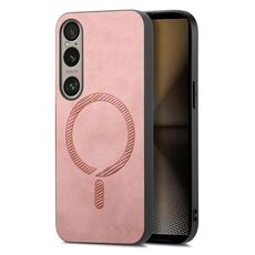 Per Sony Xperia 1 VI Retro Magsafe Custodia per telefono con cover posteriore magnetica in PU (rosa)