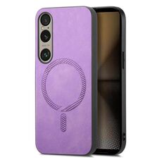 Per Sony Xperia 1 VI Retro Magsafe Custodia per telefono con cover posteriore magnetica in PU (viola)