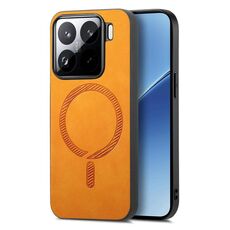 Per Xiaomi 15 Pro Custodia per telefono con retro in PU Magsafe a tinta unita (giallo)