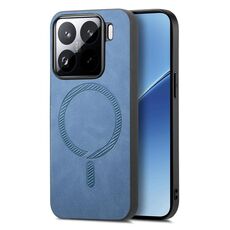 Per Xiaomi 15 Pro Custodia per telefono con retro in PU Magsafe a tinta unita (blu)