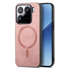 Per Xiaomi 15 Pro Custodia per telefono con retro in PU Magsafe tinta unita (rosa)