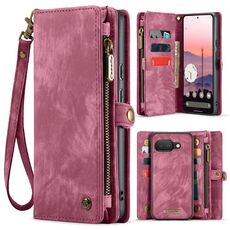 Per Google Pixel 9a CaseMe 008 Custodia in pelle multifunzionale staccabile (rosso vino)