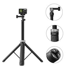 TELESIN 360 gradi di rotazione 1,5 m Selfie Stick treppiede pieghevole per GoPro Hero / Insta360 / DJI Osmo Action (nero)