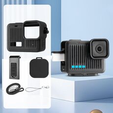 Per GoPro HERO 2024 Custodia protettiva in silicone con interfaccia laterale con cinturino da polso e copriobiettivo (nero)