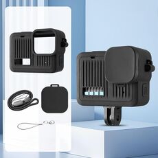 Per GoPro HERO 2024 Custodia protettiva in silicone con cinturino da polso e copriobiettivo (nero)