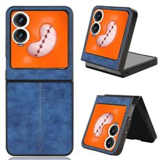 Per Tecno Phantom V Flip2 Custodia per telefono con motivo a mucca e cuciture (blu)