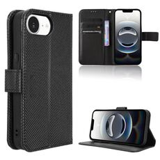 Per iPhone 16e Custodia per telefono in pelle con trama a diamante (nero)
