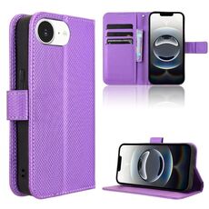 Per iPhone 16e Custodia in pelle con texture a diamante (viola)