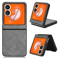 Per Tecno Phantom V Flip2 Custodia per telefono con texture Litchi (grigio)