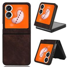 Per Tecno Phantom V Flip2 Custodia per telefono con texture Litchi (marrone)