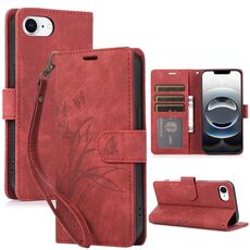 Per iPhone 16e Custodia per telefono in pelle goffrata con farfalla orchidea (rosso)