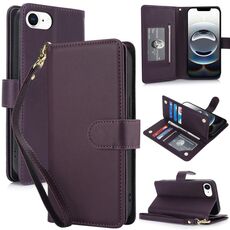 Per iPhone 16e Multi-Card Wallet RFID Custodia in pelle per telefono (viola scuro)