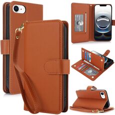Per iPhone 16e Multi-Card Wallet RFID Custodia in pelle per telefono (marrone)