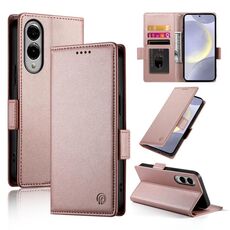 Per Samsung Galaxy S25 Edge 5G Custodia per telefono in pelle smerigliata magnetica con fibbia laterale (oro rosa)