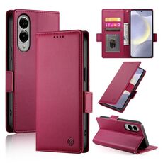 Per Samsung Galaxy S25 Edge 5G Custodia per telefono in pelle smerigliata magnetica con fibbia laterale (rosso vino)