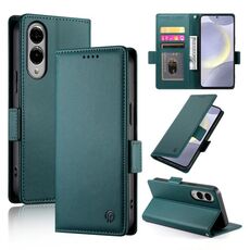 Per Samsung Galaxy S25 Edge 5G Custodia per telefono in pelle smerigliata magnetica con fibbia laterale (verde scuro)