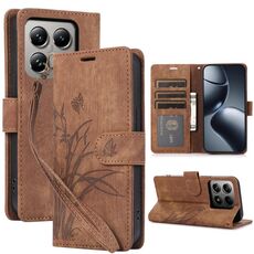 Per Xiaomi 14T Custodia per telefono in pelle goffrata con farfalla orchidea (marrone)