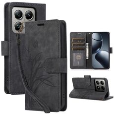 Per Xiaomi 14T Pro Custodia in pelle goffrata con motivo a farfalla Orchid (nero)