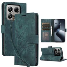 Per Xiaomi 14T Pro Custodia in pelle con motivo a farfalla in rilievo (verde)