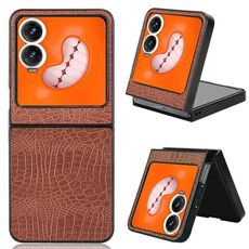Per Tecno Phantom V Flip2 Custodia per telefono con texture a coccodrillo (marrone)