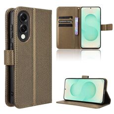 Per Samsung Galaxy S25 Edge 5G Custodia in pelle con texture a diamante (marrone)