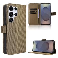 Per Samsung Galaxy S25 Ultra 5G Custodia in pelle con texture a diamante (marrone)