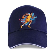 Berretto con fibbia in acciaio in poliestere e cotone stampato con giocatore di basket, stampa su richiesta (blu navy)