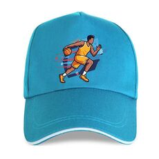 Berretto con fibbia in acciaio in poliestere e cotone stampato con giocatore di basket, stampa su richiesta (blu lago)
