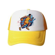 Cappello con visiera in spugna con stampa a forma di giocatore di basket, stampa su richiesta (giallo)