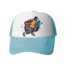 Cappello con visiera in spugna con stampa a maglia, con stampa a richiesta, con giocatore di basket (azzurro cielo)