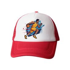 Cappello con visiera in spugna con stampa a forma di giocatore di basket, stampa su richiesta (rosso)