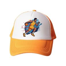 Cappello con visiera in spugna con stampa a forma di giocatore di basket, stampa su richiesta (arancione)