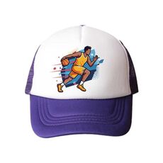 Cappello con visiera in spugna con stampa a forma di giocatore di basket, stampa su richiesta (viola)