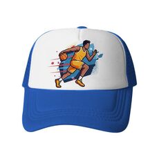 Cappello con visiera in spugna con stampa a maglia, con stampa a richiesta, con giocatore di basket (blu)