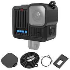 Per GoPro HERO 2024 PULUZ Custodia protettiva in silicone con interfaccia laterale con cinturino da polso e copriobiettivo (nero)