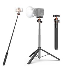 PULUZ 1.4m Telefono Selfie Stick Treppiede Vlog Live Streaming Supporto con Clip per Telefono (Nero)