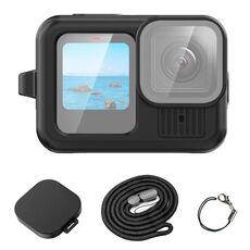 Per GoPro HERO13 Black PULUZ Custodia protettiva in silicone con cinturino da polso e copriobiettivo (nero)