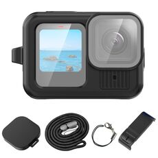 Per GoPro HERO13 Black PULUZ Custodia protettiva in silicone Copertura dell'interfaccia laterale con cinturino da polso e copriobiettivo (nero)