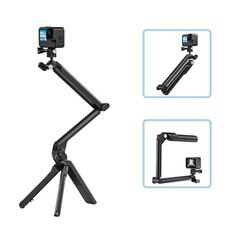 TELESIN Treppiede pieghevole in tre parti per fotocamera sportiva, telefono cellulare, supporto per selfie, staffa fissa da tavolo (nero)