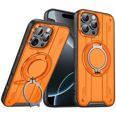 Per iPhone 16 Pro Supporto ad anello rotante Custodia magnetica MagSafe per telefono (arancione)