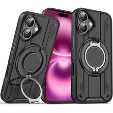 Per iPhone 16 Plus Supporto ad anello rotante Custodia magnetica MagSafe per telefono (nero)