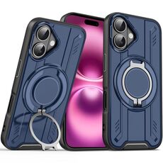 Per iPhone 16 Plus Supporto ad anello rotante Custodia magnetica MagSafe per telefono (blu)