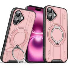 Per iPhone 16 Plus Supporto ad anello rotante Custodia magnetica per telefono MagSafe (rosa)