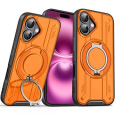 Per iPhone 16 Plus Supporto ad anello rotante Custodia magnetica MagSafe per telefono (arancione)
